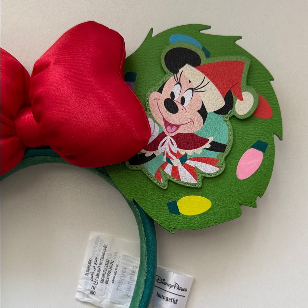 Disney Loungefly Minnie Mouse Holiday Wreath Ears Headband - Green, Red - Picture 4 of 6